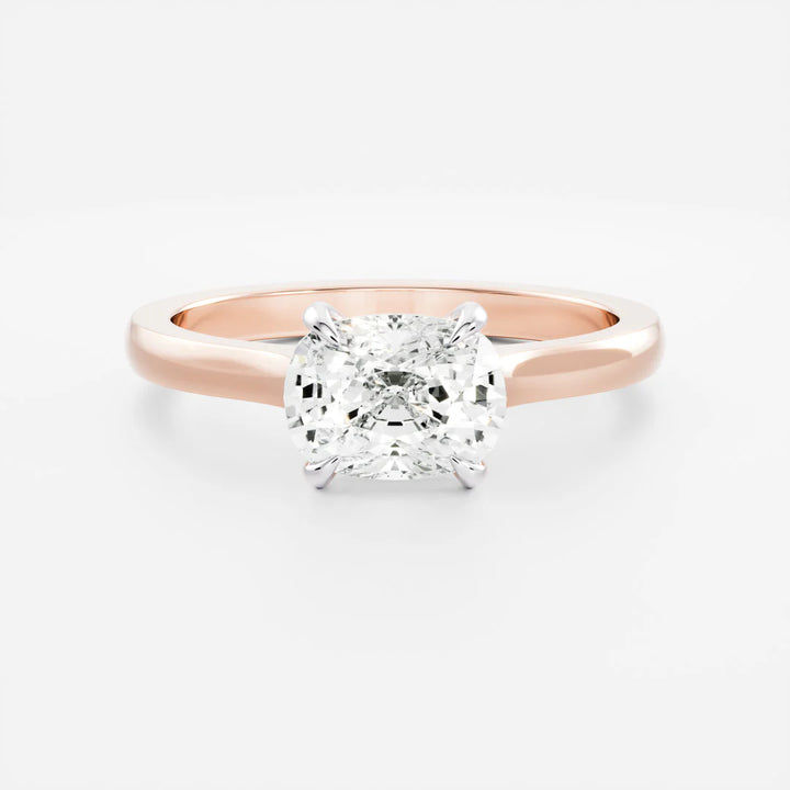 1.0CT East West Elongated Cushion Cut Lab Grown Diamond Cathedral Engagement Ring