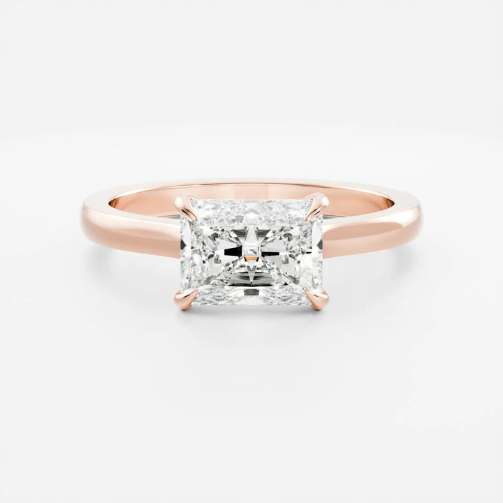 1.0ct Radiant East West Cut Cathedral Solitaire Band Unique Engagement Ring