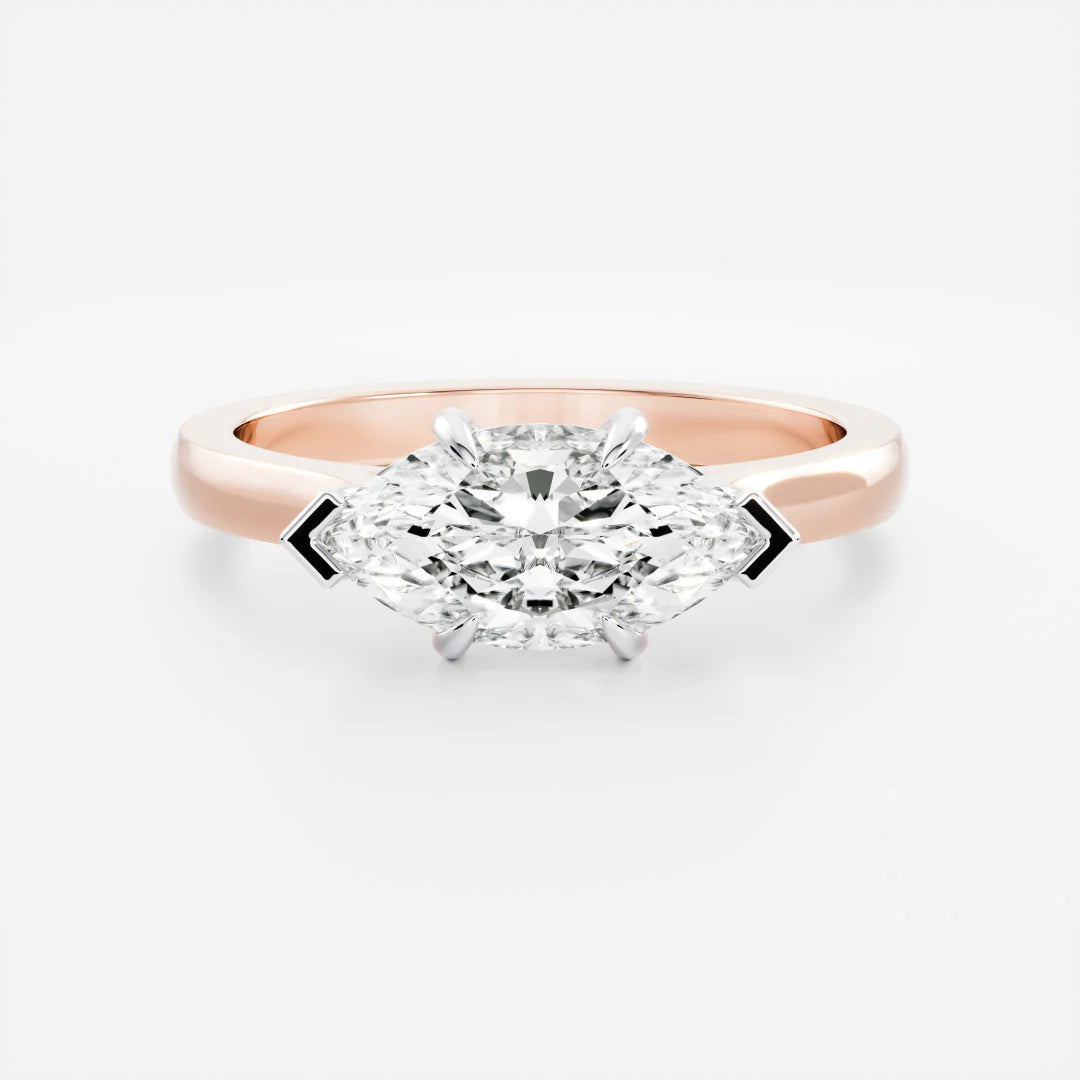 1.50CT East West Marquise Cut IGI Certified Diamond Cathedral Engagement Ring