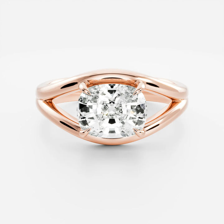 2.0ct Elongated Cushion East West Cut Split Shank Unique Diamond Engagement Ring