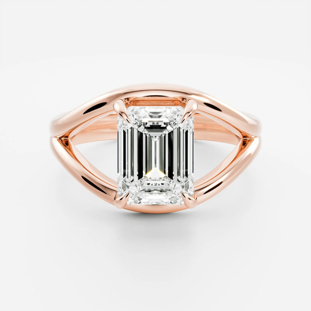 2.0ct Emerald Cut Split Shank Unique Diamond Engagement Ring