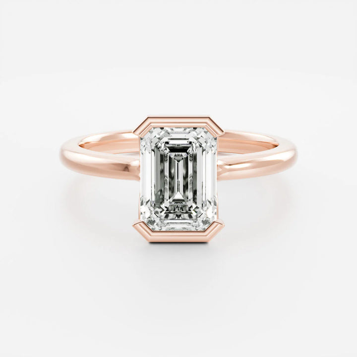 2.0CT Half Bezel Set Emerald Cut Lab Grown Diamond Solitaire Engagement Ring