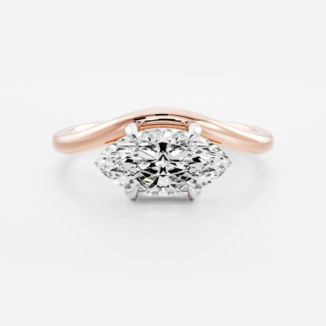 1.0CT East West Marquise Cut Lab Grown Diamond Curved Solitaire Engagement Ring