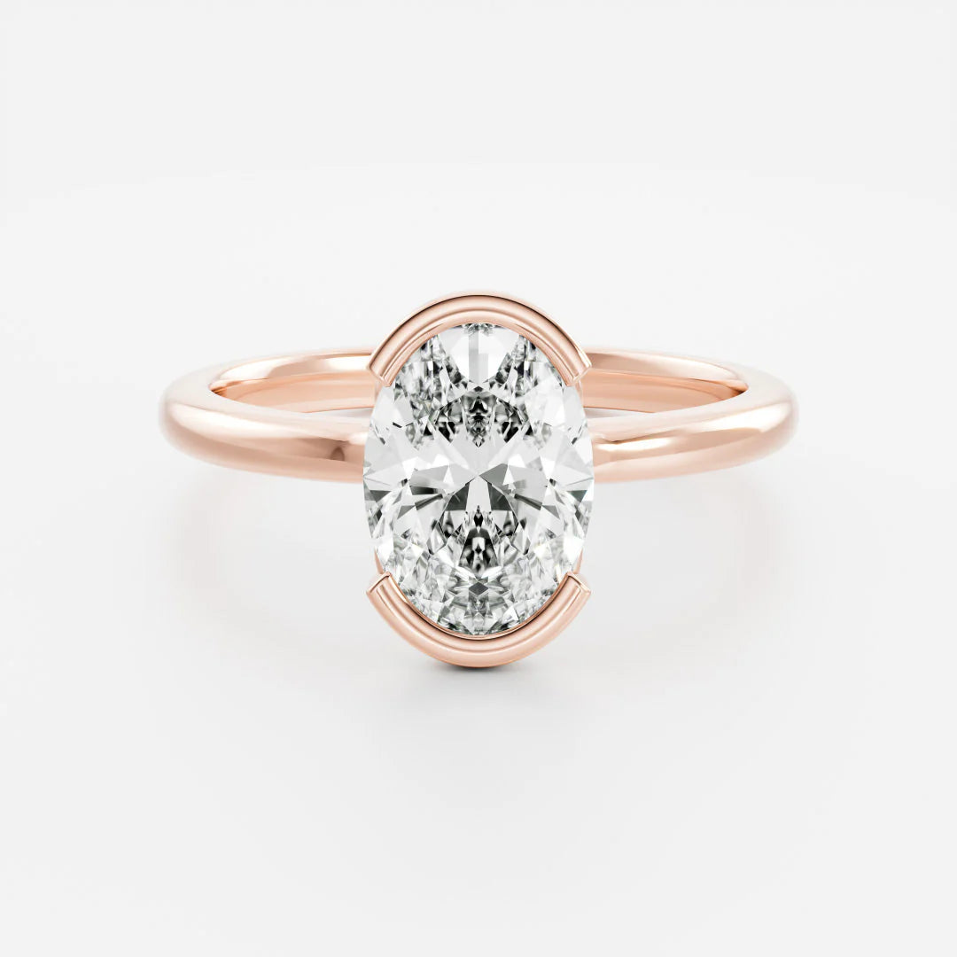 2.0CT Oval Cut Lab Grown Diamond Solitaire Half Bezel Engagement Ring