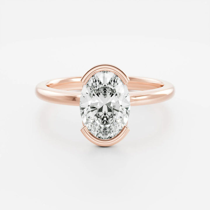 2.0CT Oval Cut Lab Grown Diamond Solitaire Half Bezel Engagement Ring