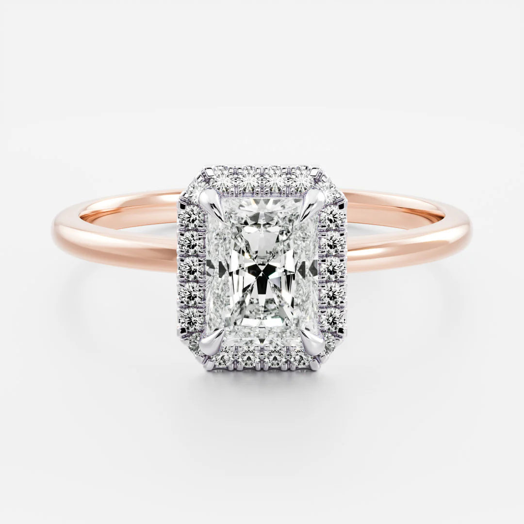 1.0CT Radiant Cut Lab Grown Diamond Halo Solitaire Engagement Ring