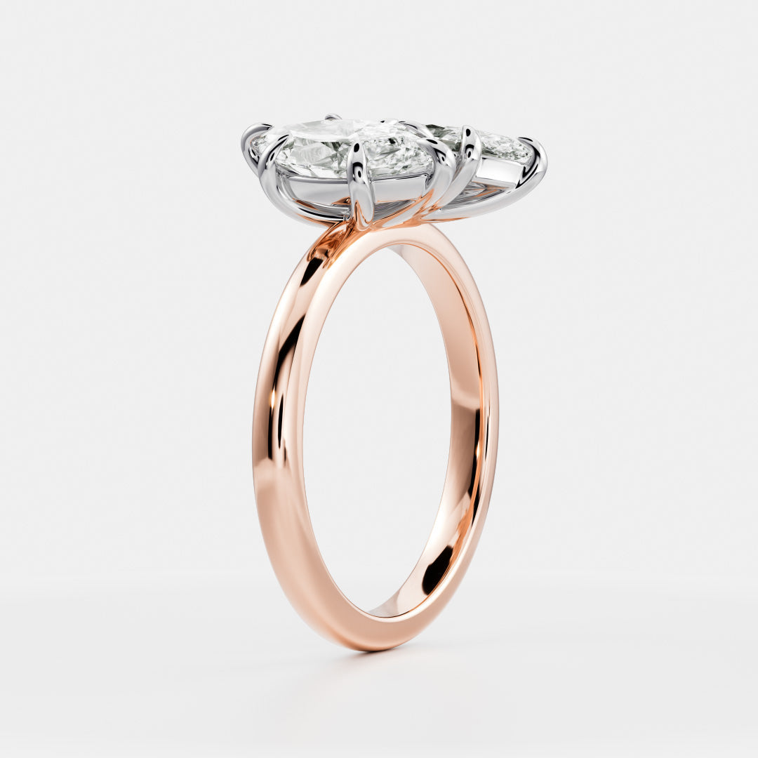 1.0CT Marquise Cut IGI Certified CVD Diamond Toi Et Moi Engagement Ring