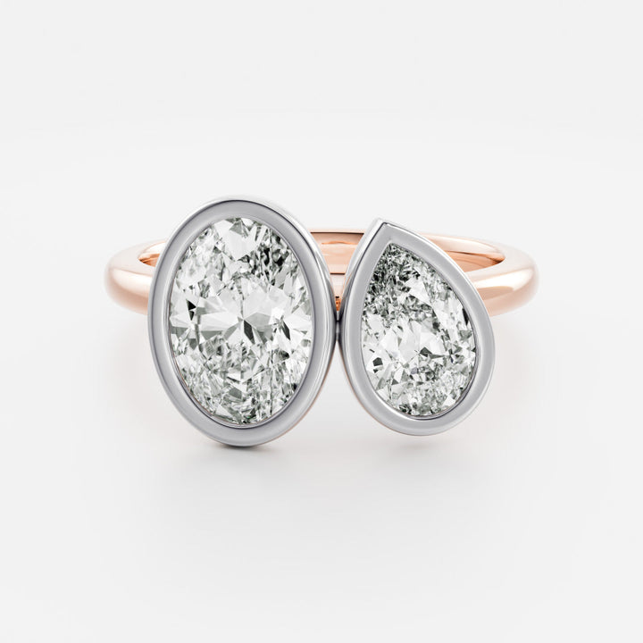 1.0CT Bezel Set Oval & Pear Cut Lab Grown Diamond Toi Et Moi Engagement Ring