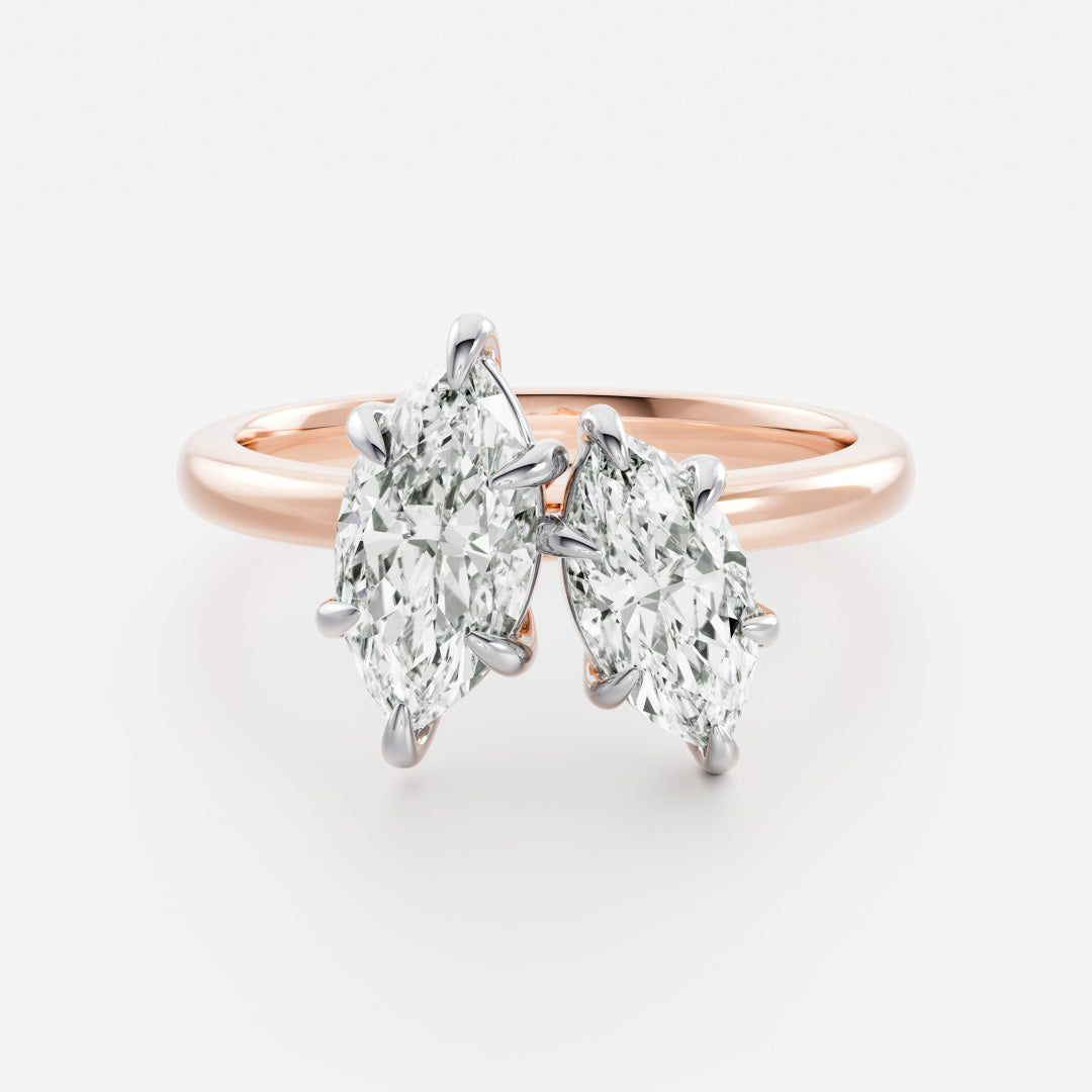 1.0CT Marquise Cut IGI Certified CVD Diamond Toi Et Moi Engagement Ring