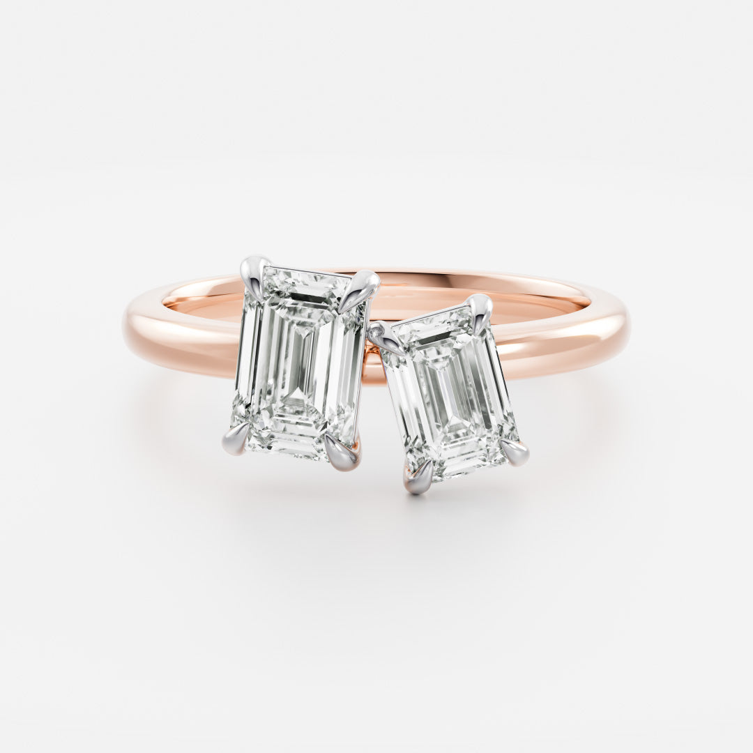 1.0CT Emerald Cut Lab Grown Diamond Toi Et Moi Engagement Ring
