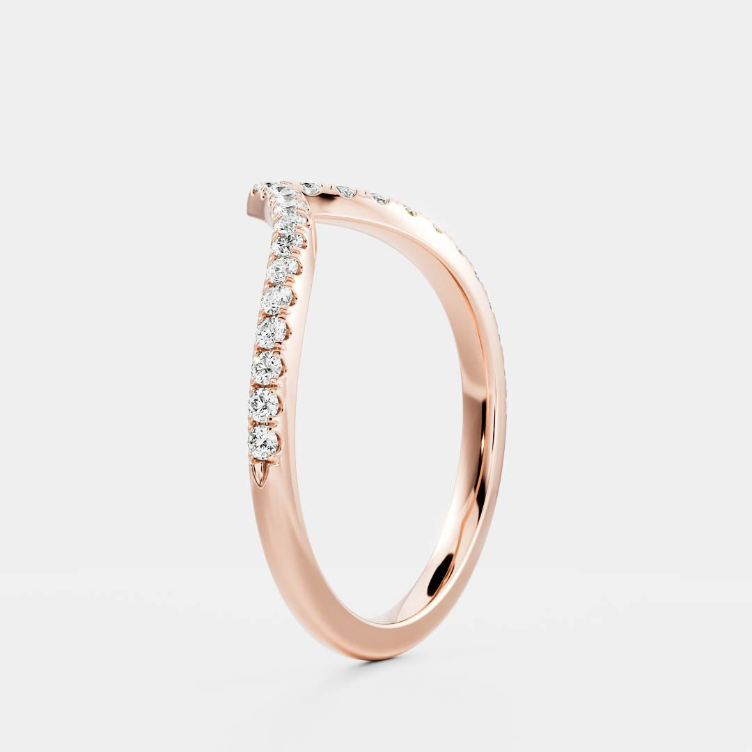 Round E/VS1 Lab Grown Diamond Curved Pave Wedding Band For Her