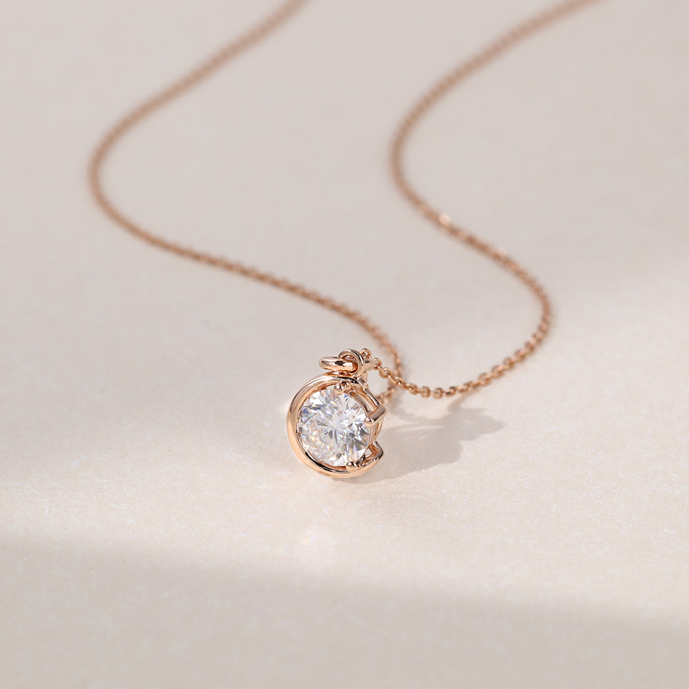 Crescent Round Cut Lab Grown Diamond Half Moon Shape Solitaire Pendant Necklace