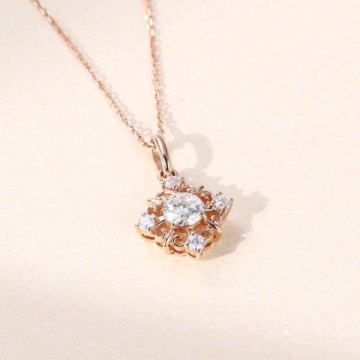Round Cut Lab Grown Diamond Unique Snowflake Necklace Designs