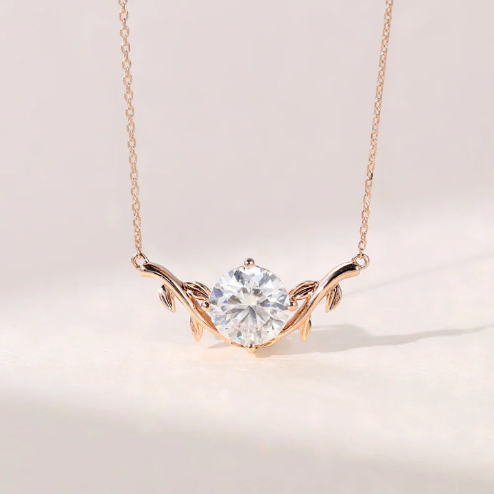 Round Lab Grown Diamond Nature Inspired Branch Design Pendant Necklace