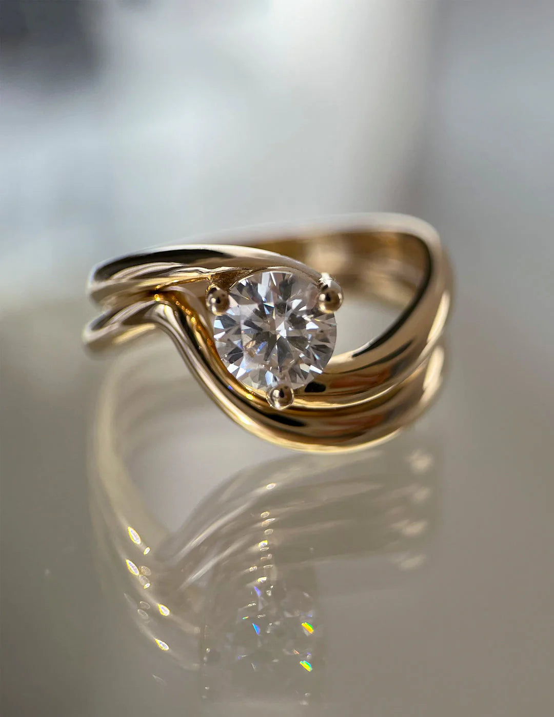 0.50CT-1.50CT Round E/VS Lab Grown Diamond Tension Style Unique Diamond Rings Classy With Matching Classic Band