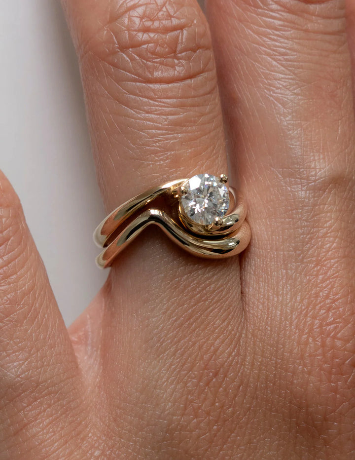 0.50CT-1.50CT Round E/VS Lab Grown Diamond Tension Style Unique Diamond Rings Classy With Matching Classic Band