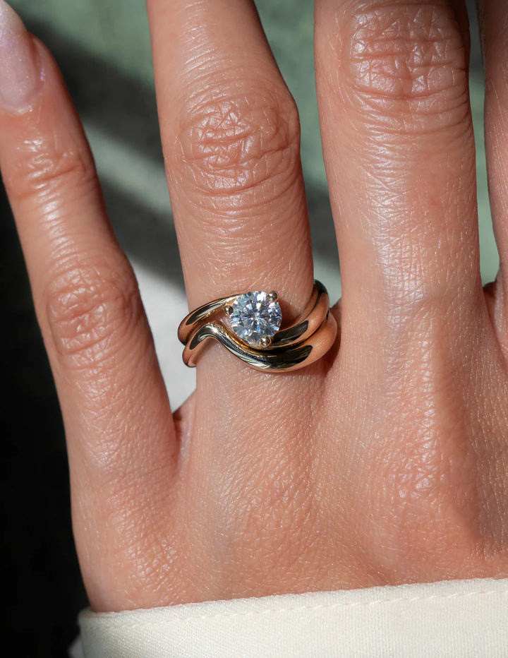 0.50CT-1.50CT Round E/VS Lab Grown Diamond Tension Style Unique Diamond Rings Classy With Matching Classic Band