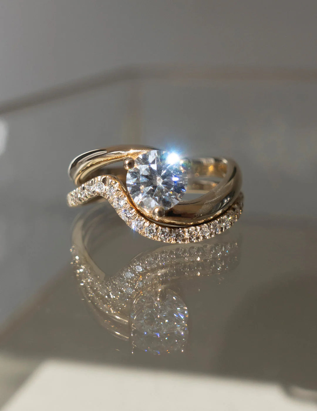 0.50CT-1.50CT Round E/VS CVD Diamond By Pass Engagement Dream Ring With Matching Band