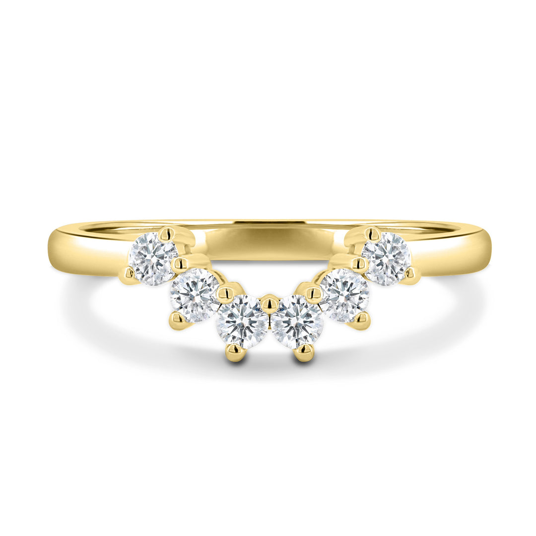 Round Accent Stone Lab Grown Diamond Curved Wedding Band