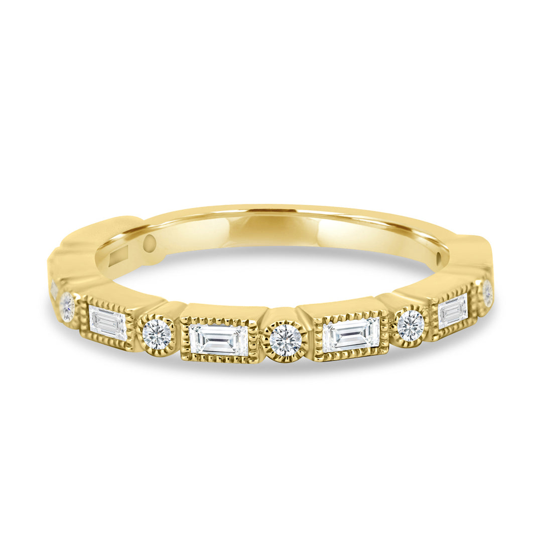 Round & Baguette Diamond Vintage Inspired Wedding Band