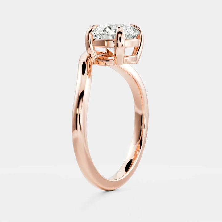 modern round curved solitaire engagement ring IGI lab grown USA