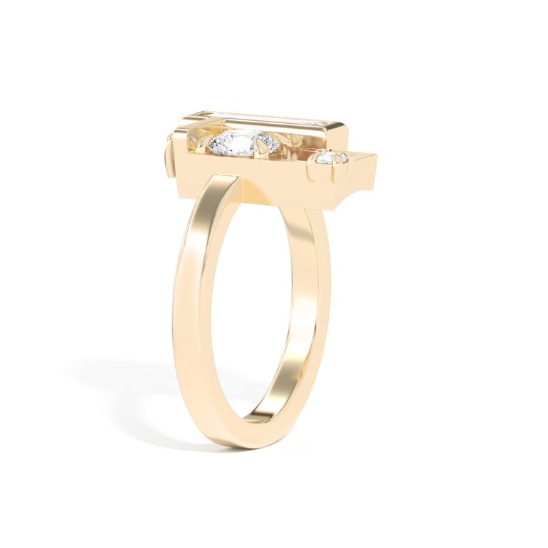Round Unique Frame Engagement Ring