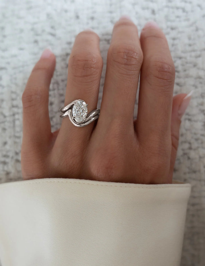 1.50CT-2.50CT Oval CVD Diamond Tension Style Engagement Ring With Matching Classic Band