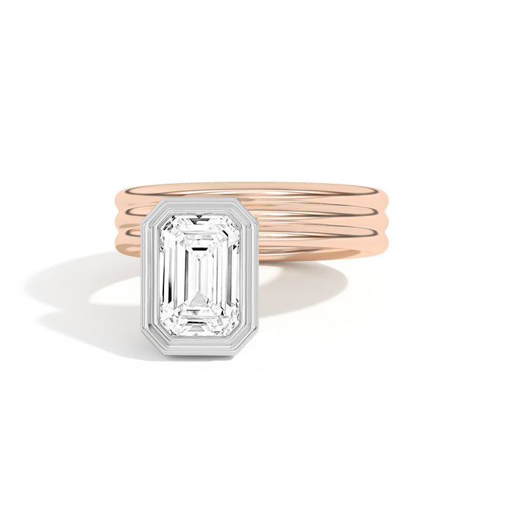 2.0ct Emerald Cut Bezel Diamond Unique Engagement Ring