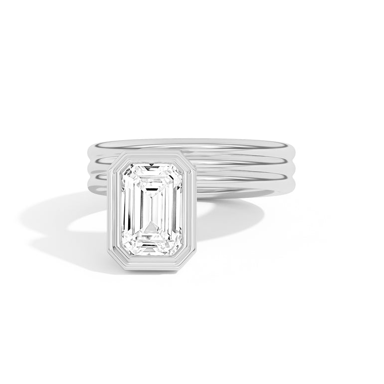 2.0ct Emerald Cut Bezel Diamond Unique Engagement Ring