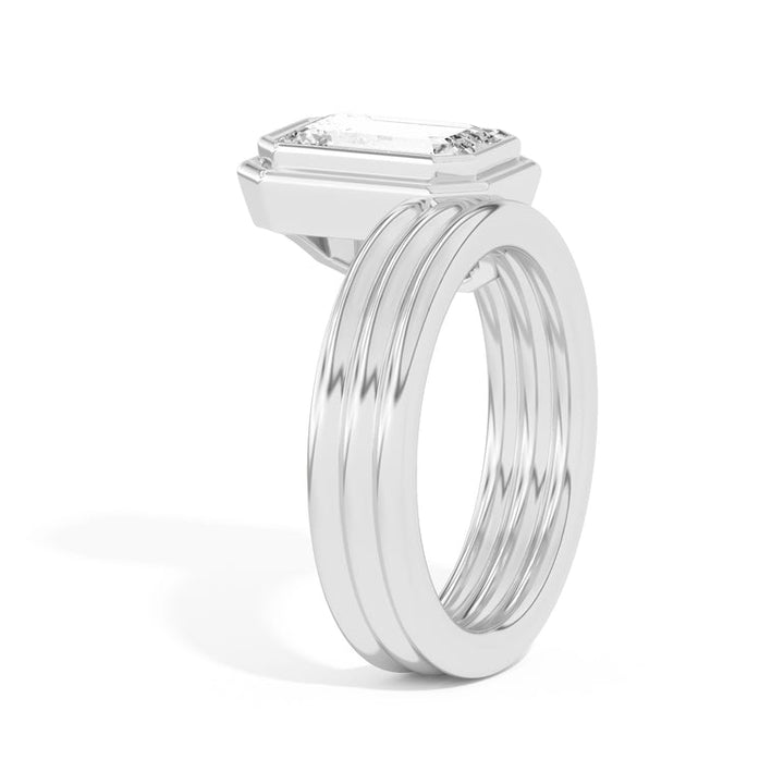 2.0ct Emerald Cut Bezel Diamond Unique Engagement Ring