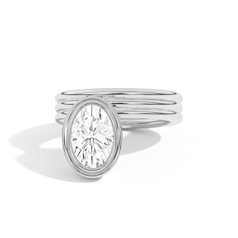 2.0ct Oval Cut Bezel Diamond Unique Engagement Ring
