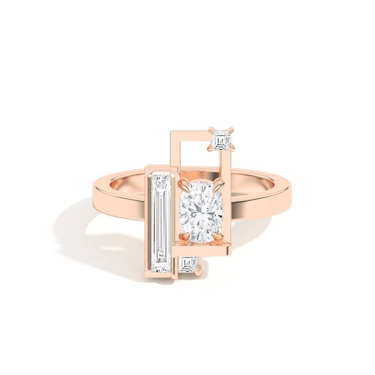 0.8ct Oval Cut Unique Frame Diamond Engagement Ring
