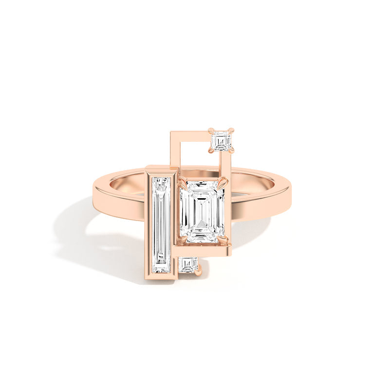 0.8ct Emerald Cut Unique Frame Diamond Engagement Ring