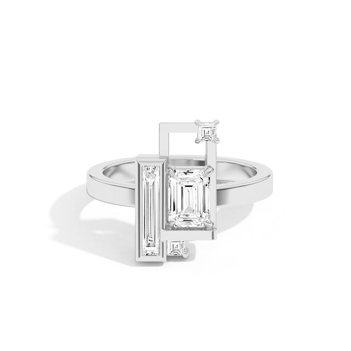 0.8ct Emerald Cut Unique Frame Diamond Engagement Ring