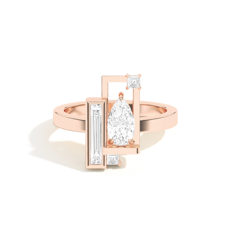 0.8ct Pear Cut Unique Frame Diamond Engagement Ring