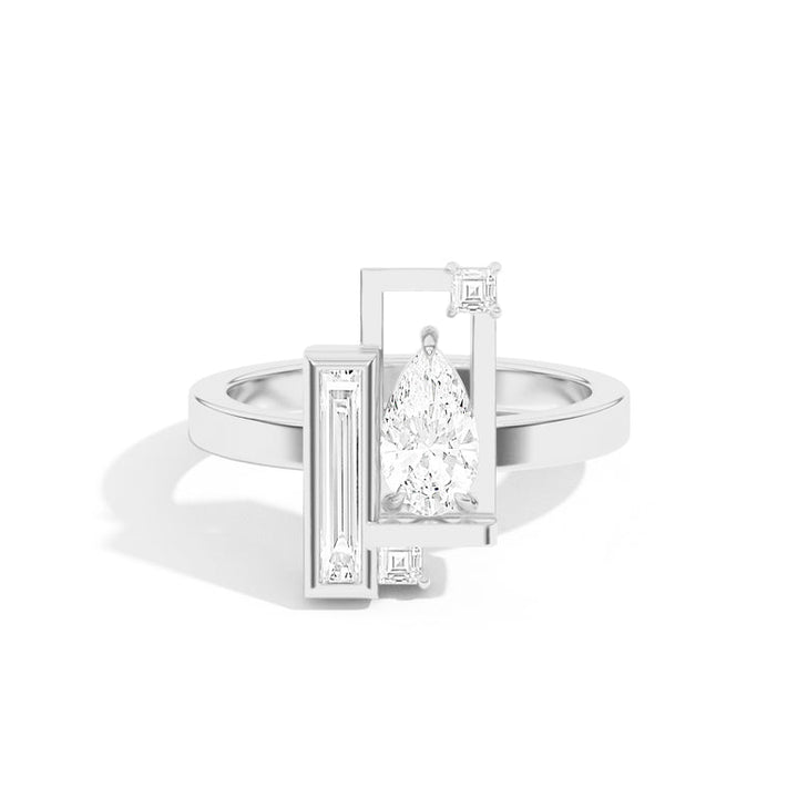 0.8ct Pear Cut Unique Frame Diamond Engagement Ring