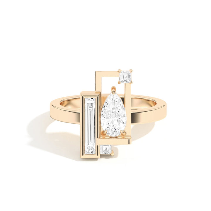 0.8ct Pear Cut Unique Frame Diamond Engagement Ring