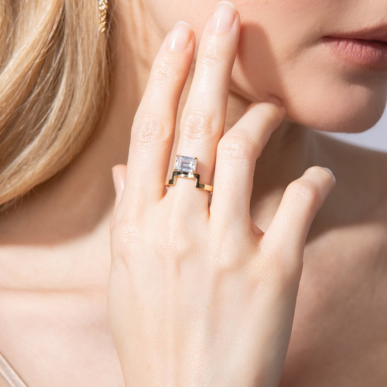 1.50ct Emerald Cut Diamond Notch Unique Engagement Ring