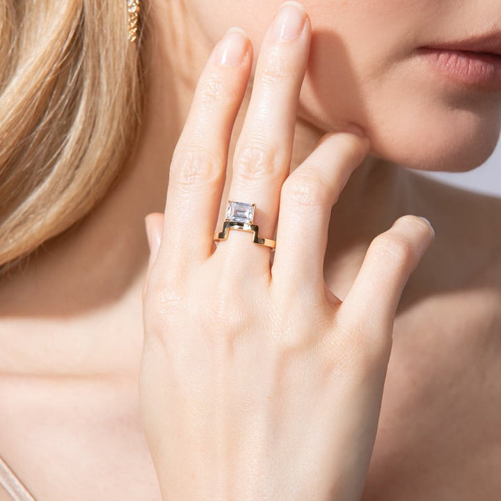 1.50ct Emerald Cut Diamond Notch Unique Engagement Ring