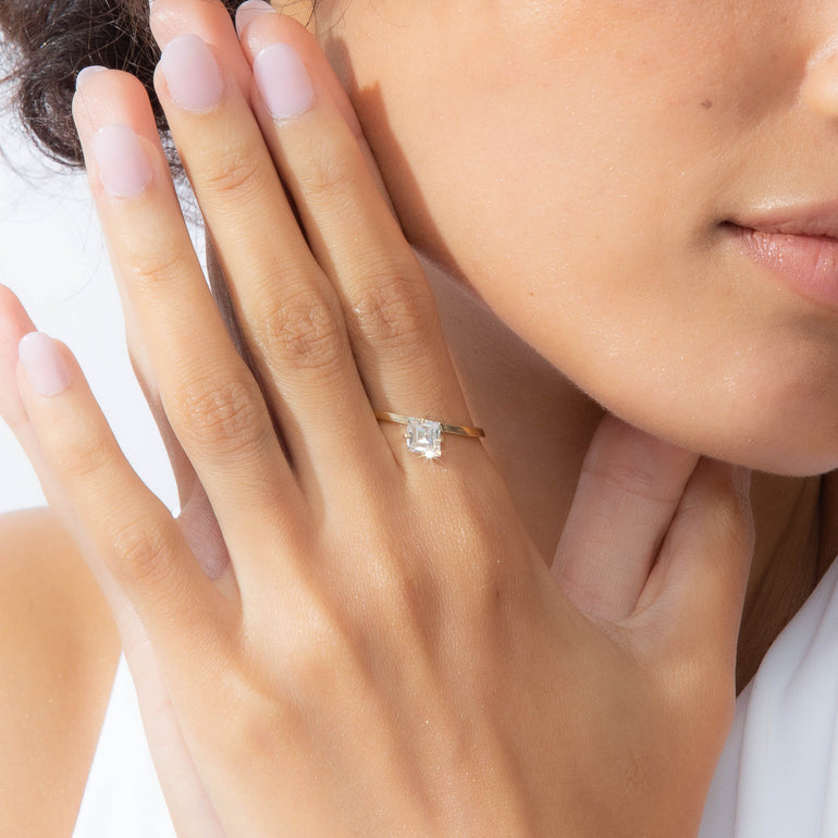 1.0ct Lozenge Cut Diamond Slant Unique Engagement Ring
