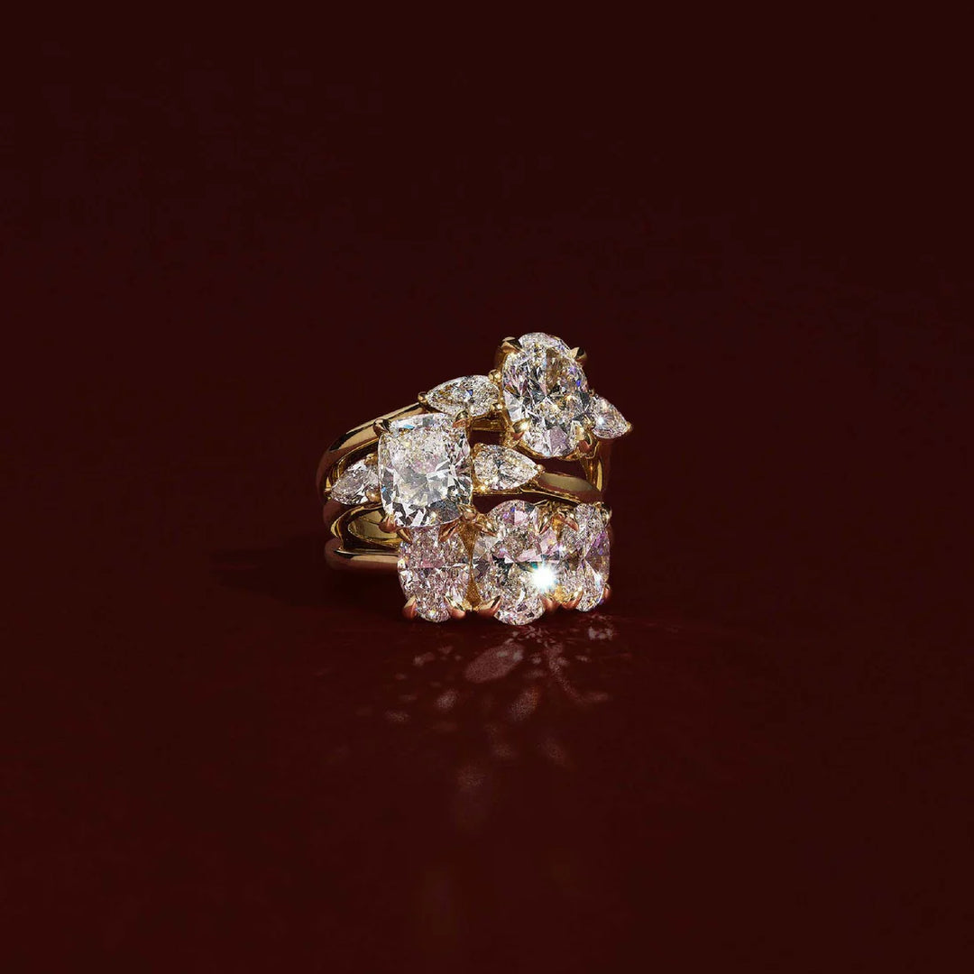 1.50ct Elongated Cushion Cut Three Stones Lab Grown Diamond Engagement Ring