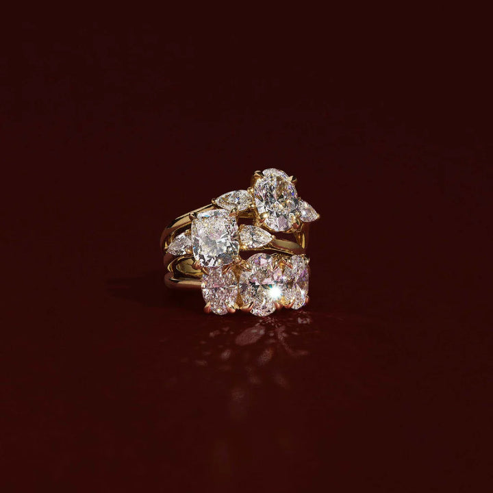 1.50ct Elongated Cushion Cut Three Stones Lab Grown Diamond Engagement Ring