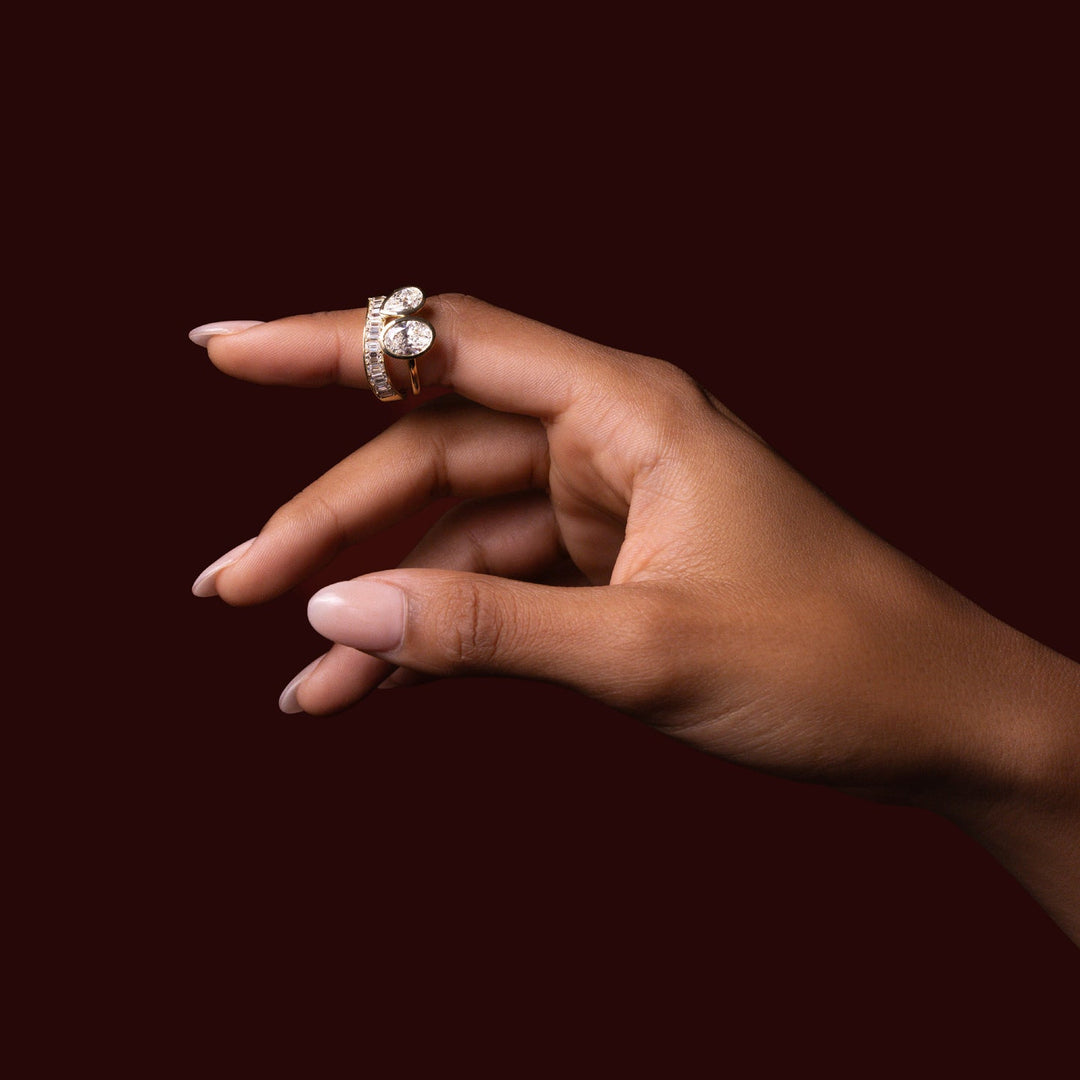 1.0CT Bezel Set Oval & Pear Cut Lab Grown Diamond Toi Et Moi Engagement Ring