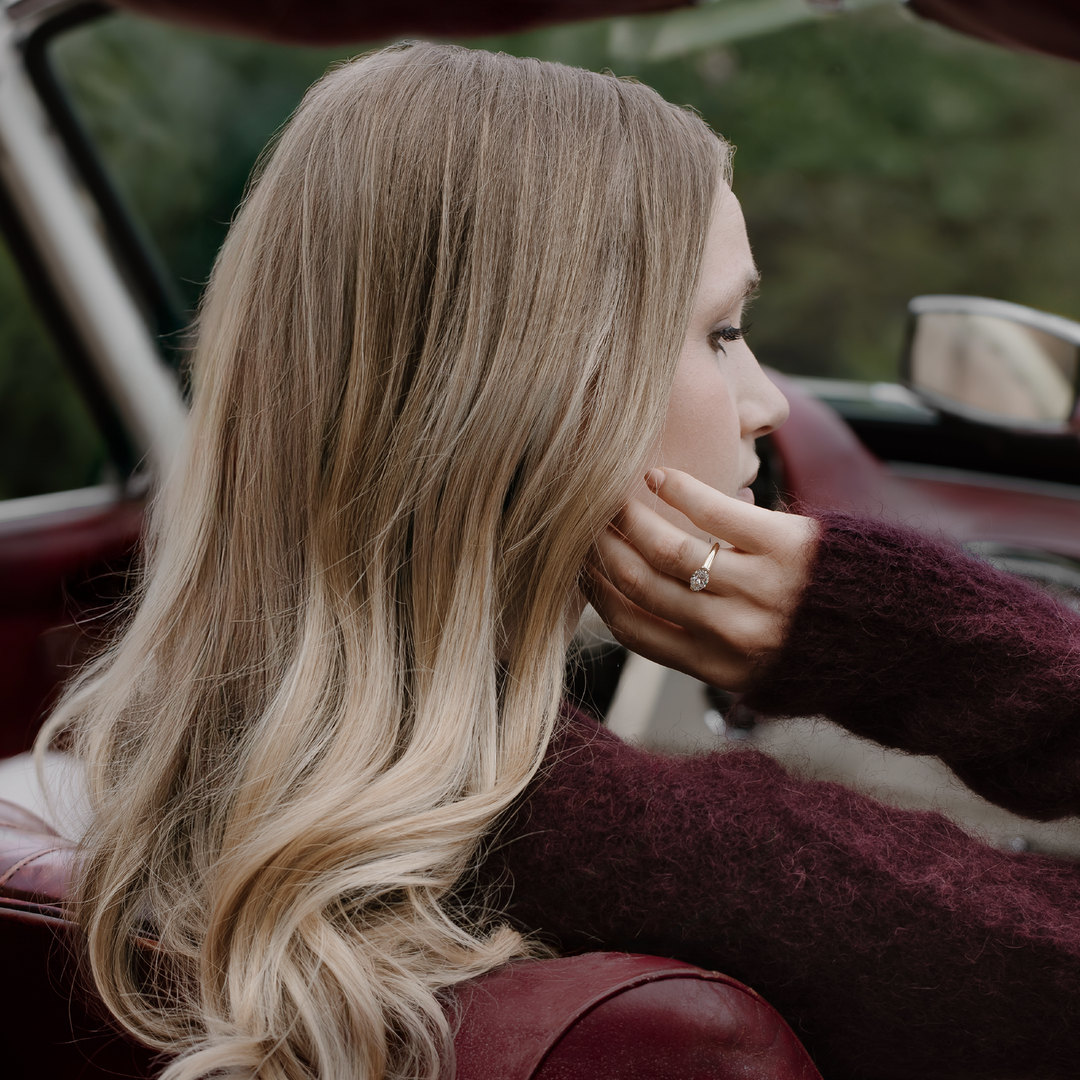 1.0CT Half Bezel Set Elongated Cushion Cut Lab Grown Diamond Signet Engagement Ring