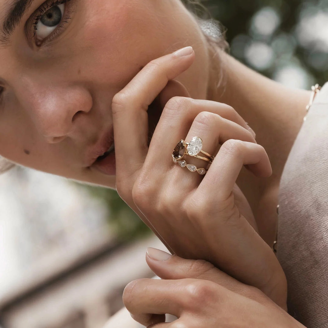 2.0CT Oval Cut Lab Grown Diamond Solitaire Half Bezel Engagement Ring