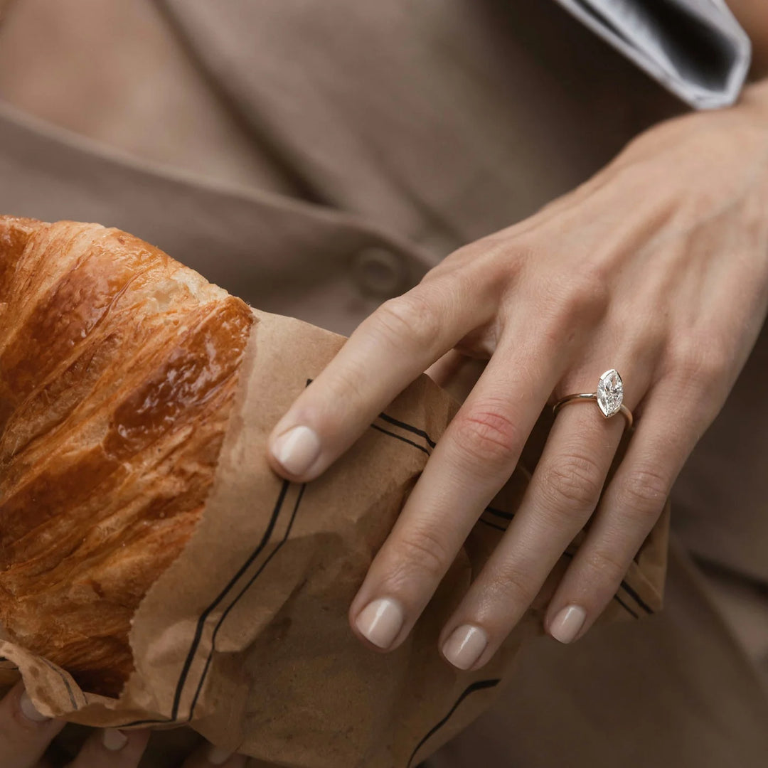 2.50CT Half Bezel Set Marquise Cut Lab Grown Diamond Split Shank Engagement Ring