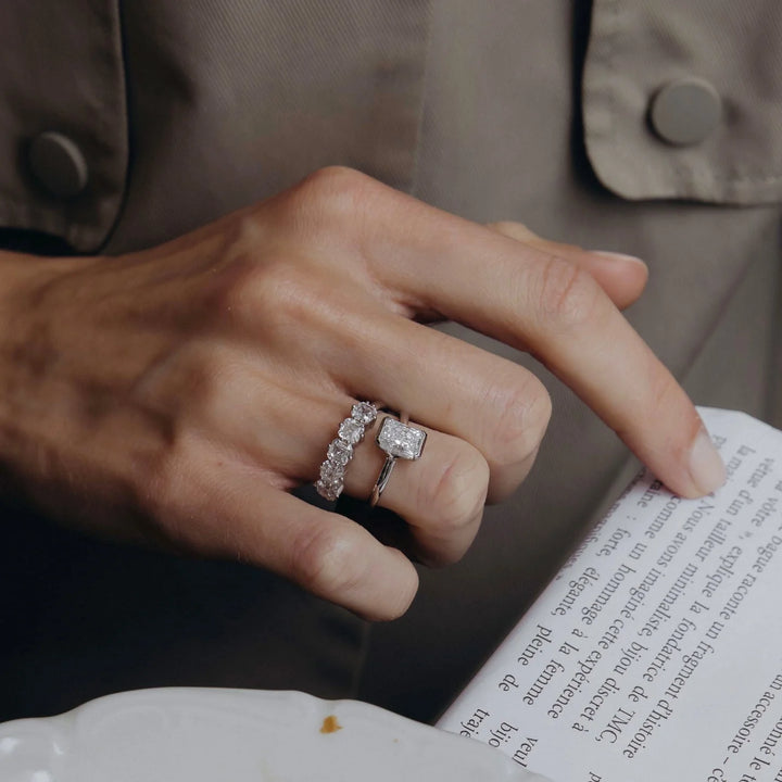 2.0CT Half Bezel Set Radiant Cut Lab Grown Diamond Solitaire Engagement Ring