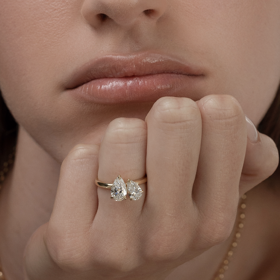 1.0CT Pear Cut E/VS Lab Grown Diamond Toi Et Moi Engagement Ring