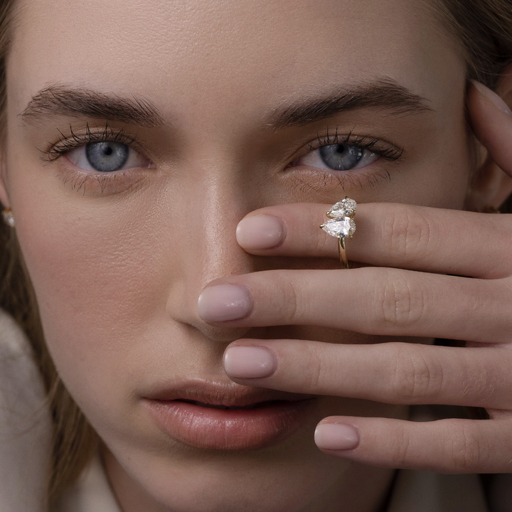 1.0CT Pear Cut E/VS Lab Grown Diamond Toi Et Moi Engagement Ring