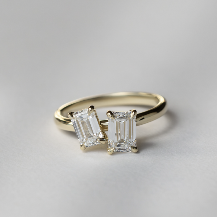 1.0CT Emerald Cut Lab Grown Diamond Toi Et Moi Engagement Ring